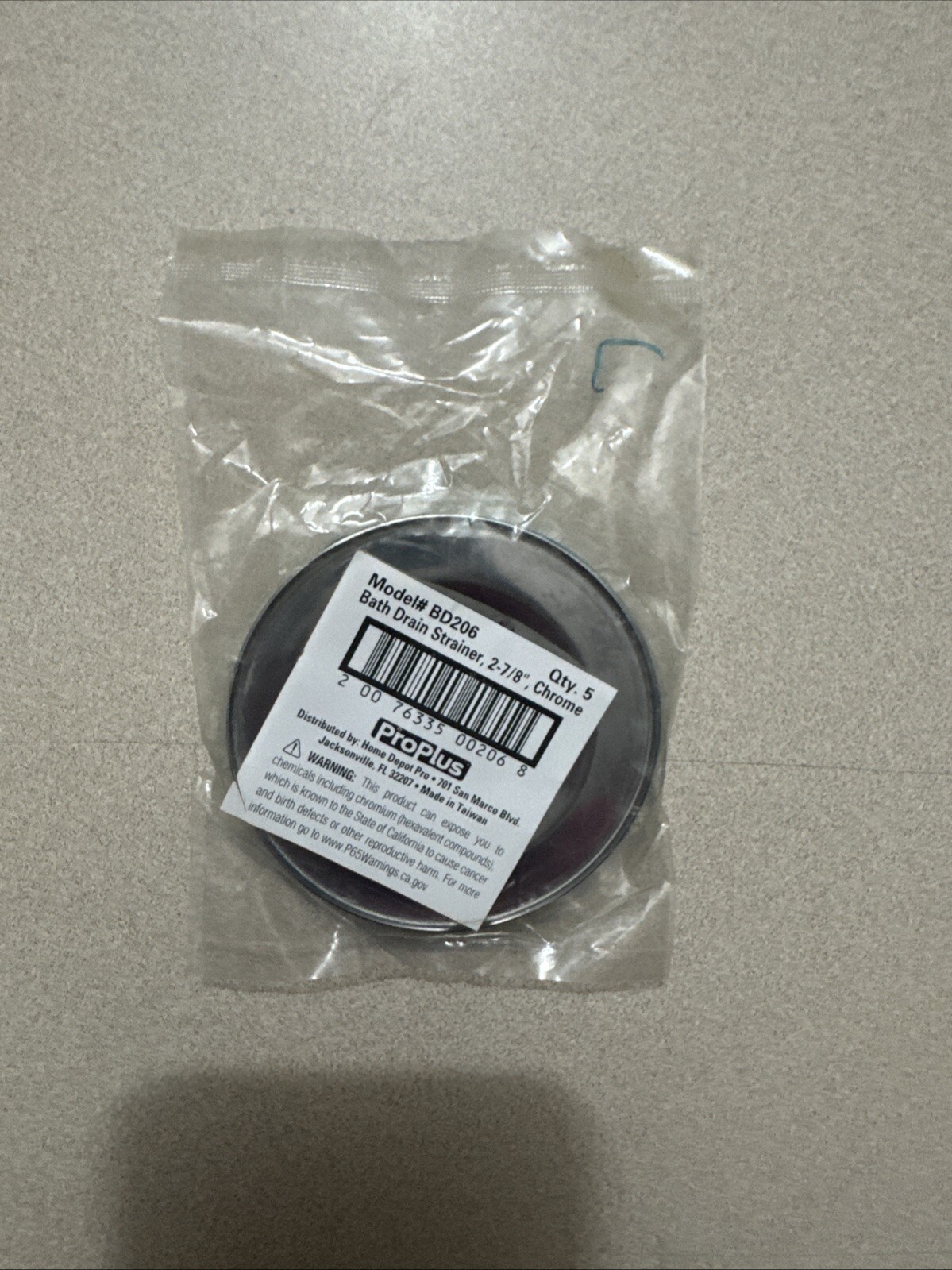 Bath Drain Strainer 2-7/8 Chrome Qty 5 #BD206