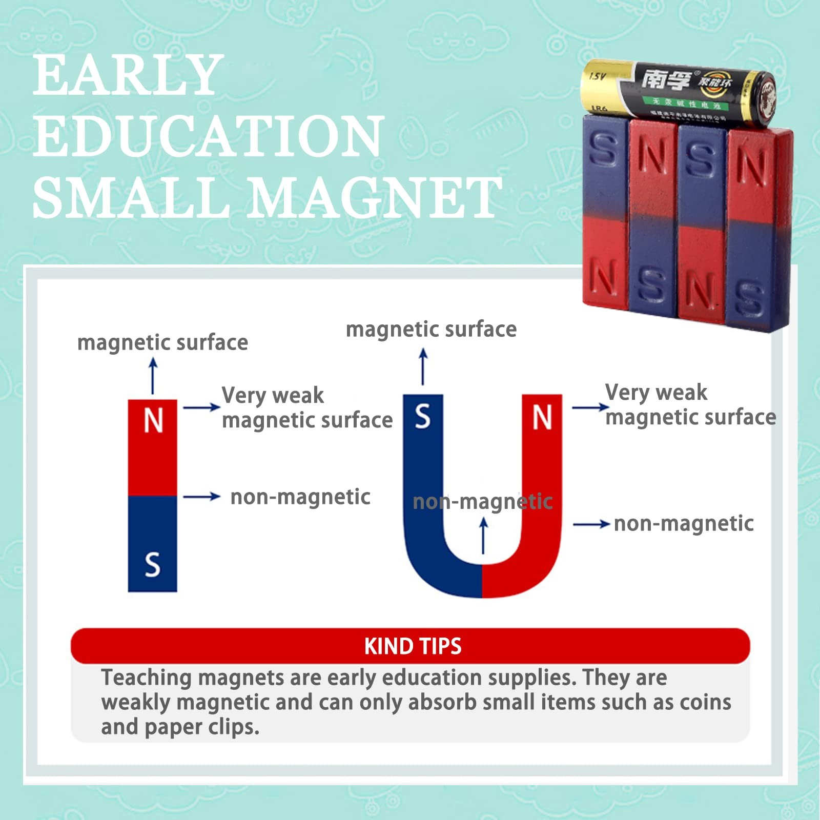 2 Pack Bar Magnets for Science Experiments North South Educational Magnet