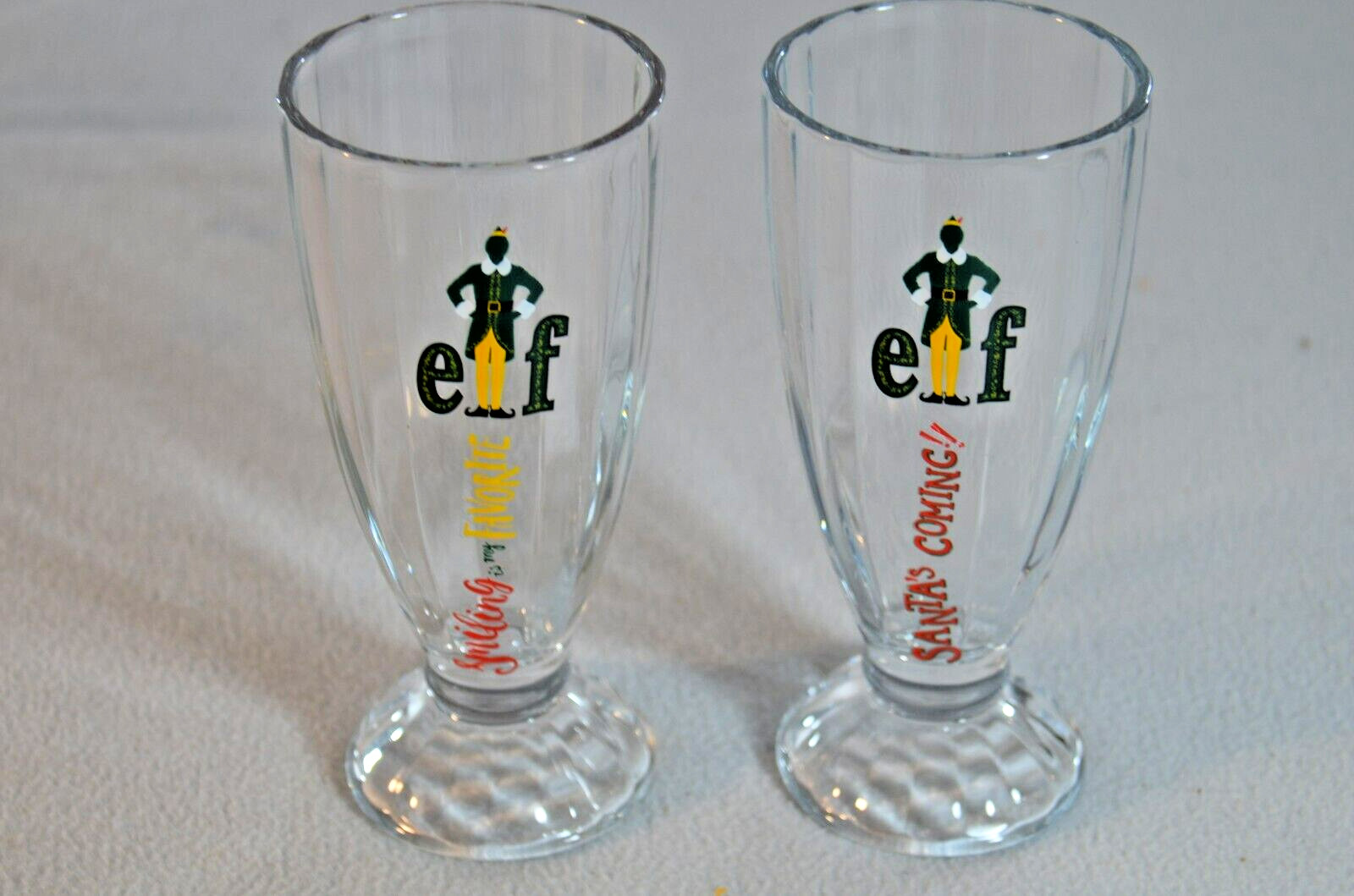 2 Elf Buddies Sundae Treat Glass Cups Good Condition