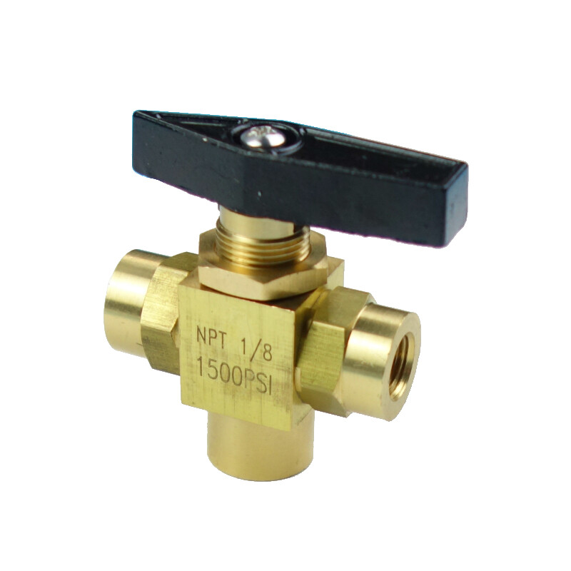 Brass 3 Way Ball Valve 1500 PSI L Type 1/8" Female NPT Instrument Panel Mount