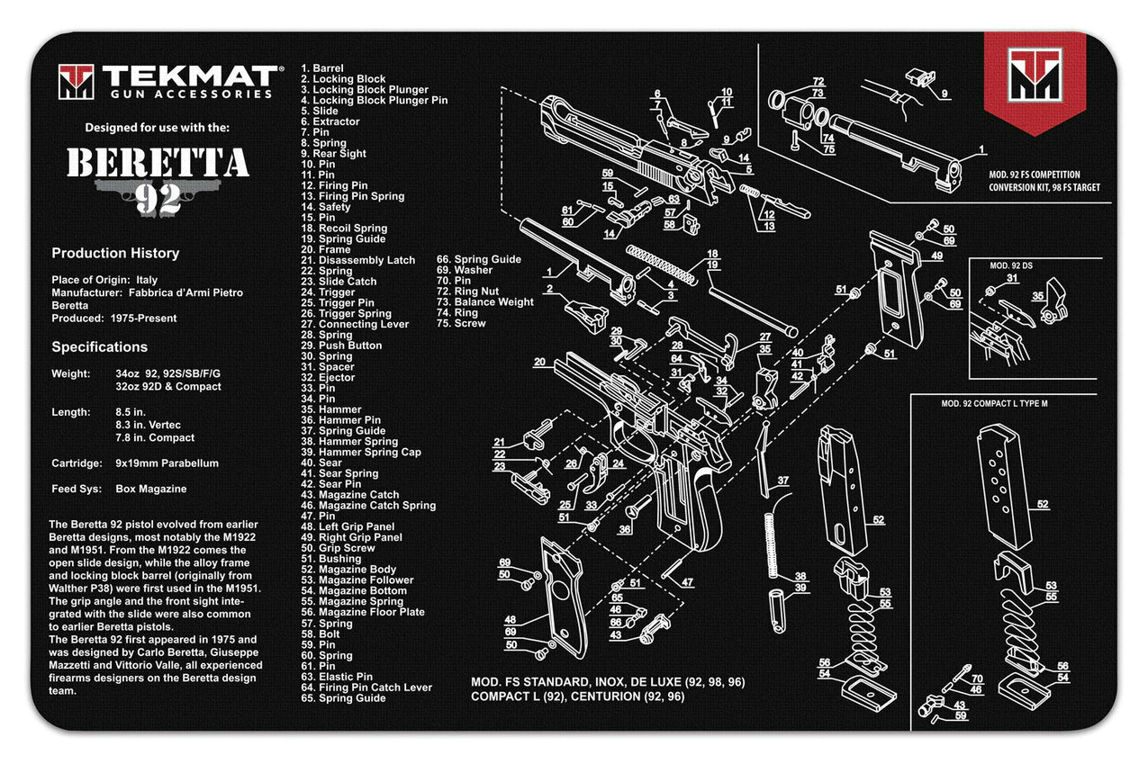 TekMat Handgun Cleaning Mat Beretta 92