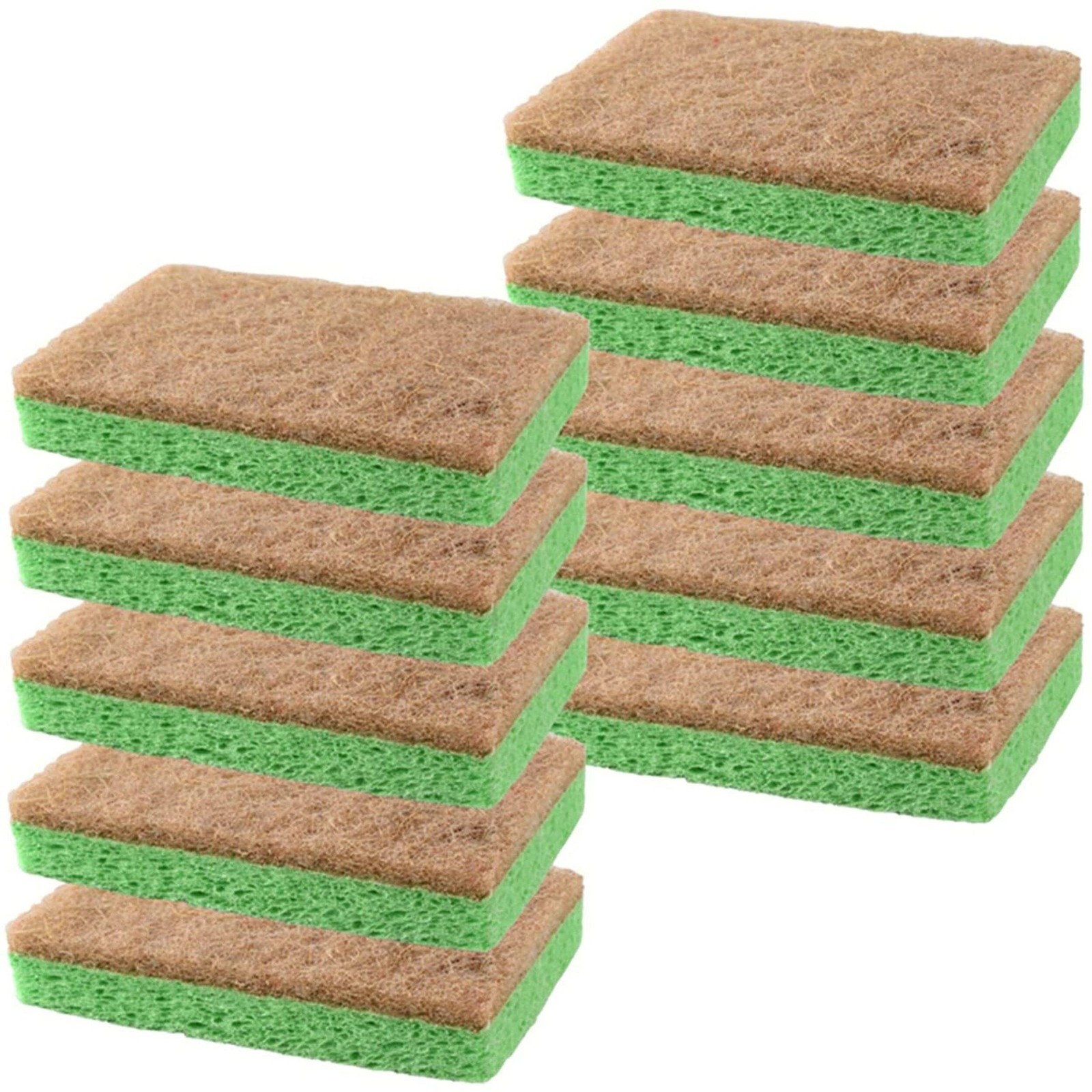 SCRUBIT Natural Sponges - 10 Pack Biodegradable Compostable Cellulose and Coc...