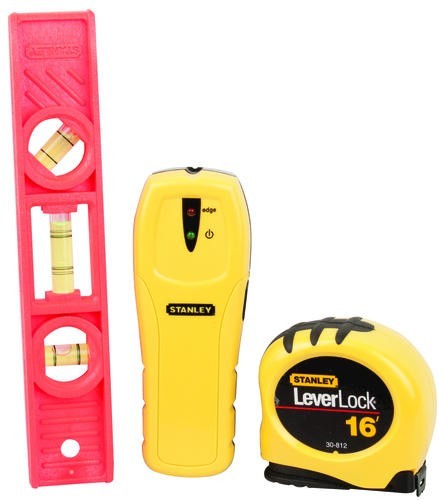 New Stanley 3 Piece Household Tool Kit Stud Sensor Tape Measure Torpedo Level