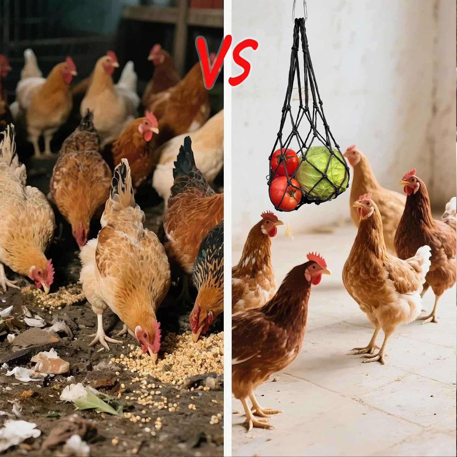 Chicken Vegetable Fruit Hanging Feeder 4Pcs Reusable String Bag W/ Hook Chicken