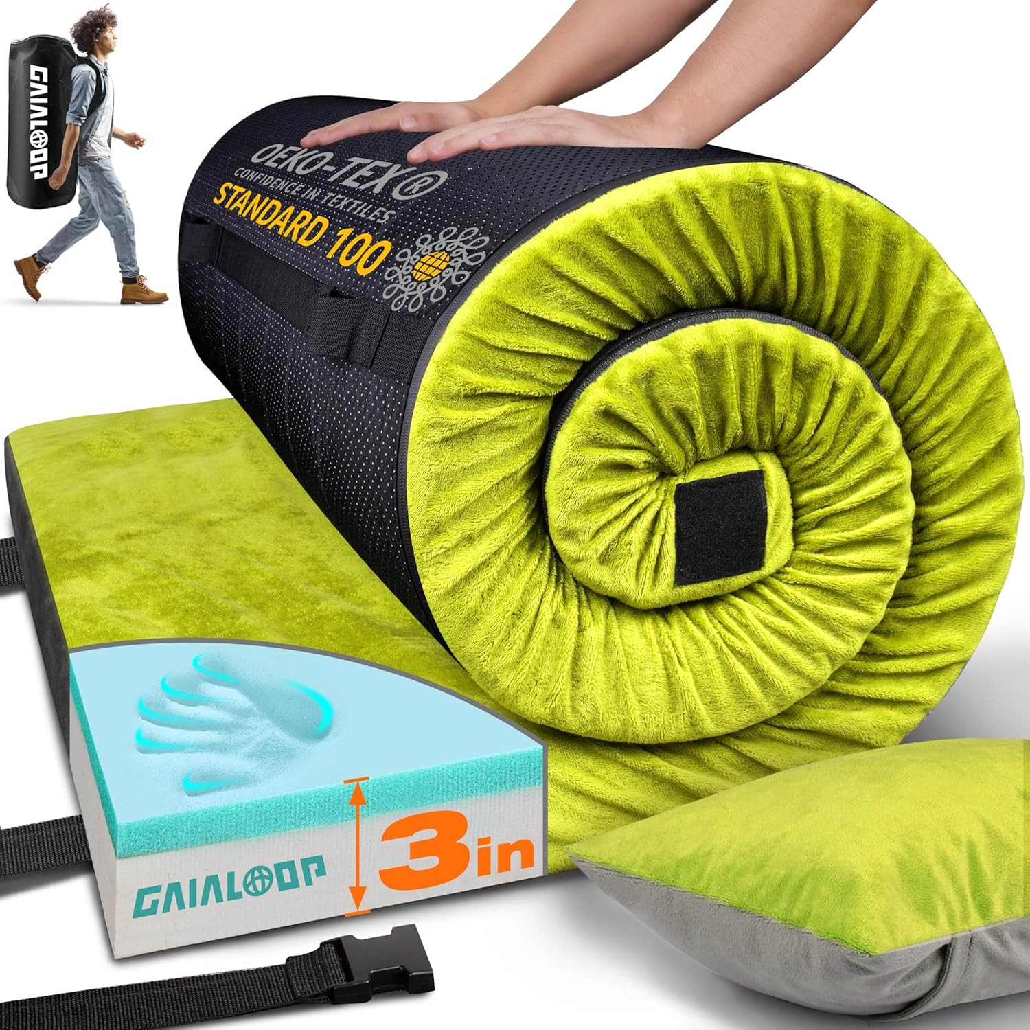 Inch Memory Foam Camping Mattress, Dual Layer Thick Sleeping Camp Pad for Car Te