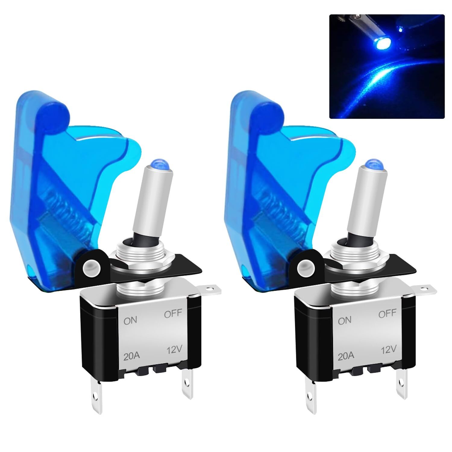 2 interruptores de palanca de encendido/apagado con luz LED azul de 12 V.