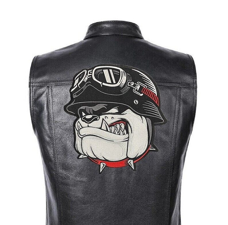 Dog with Helmet patch for bikers, motoclub jacket, Large patch, Back patch