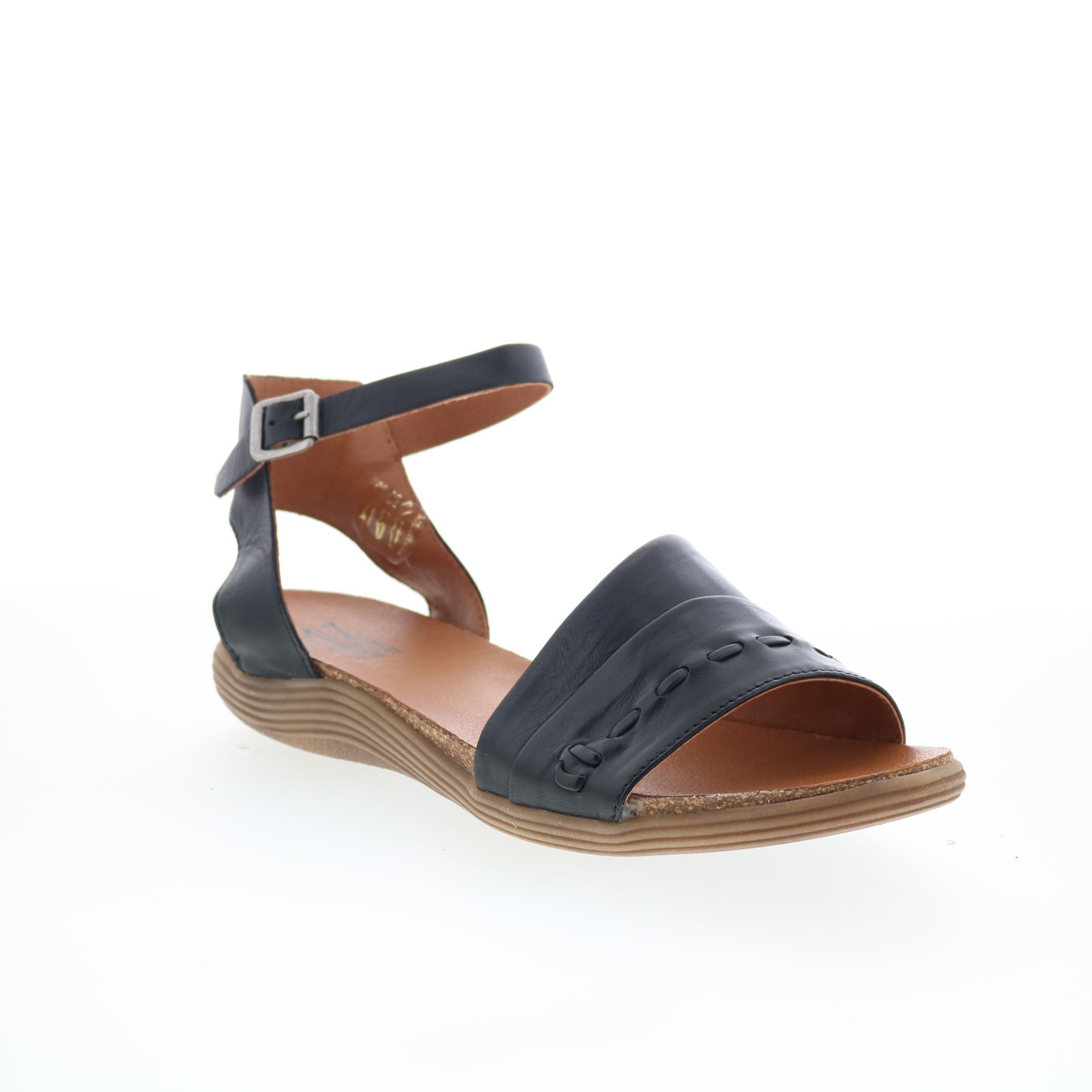 Miz Mooz Marabel Womens Black Leather Hook & Loop Strap Sandals Shoes