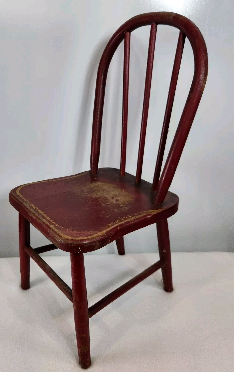 Antique 19th Century Original Red Crackly Paint Hoop Back Spindle Child's Chair