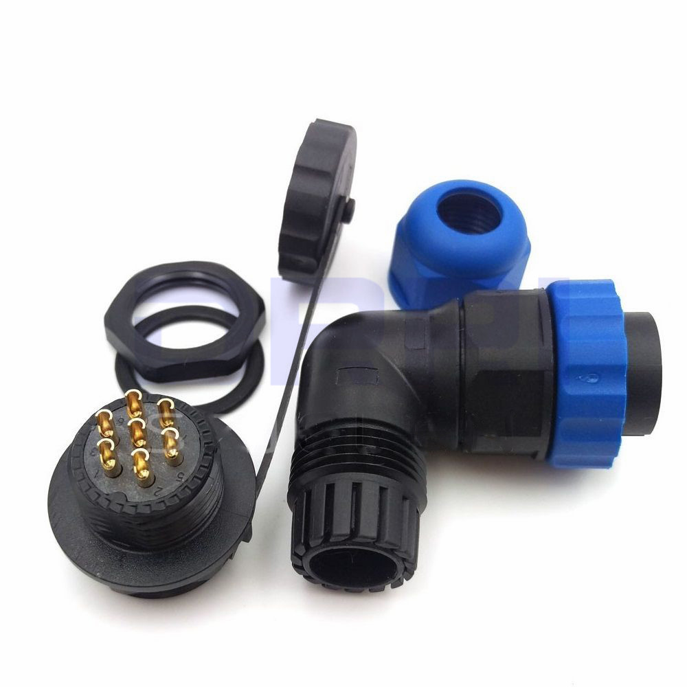 SD20TA-ZM 90 Degree Elbow IP67 7Pin Connector Male Female panel mount connector