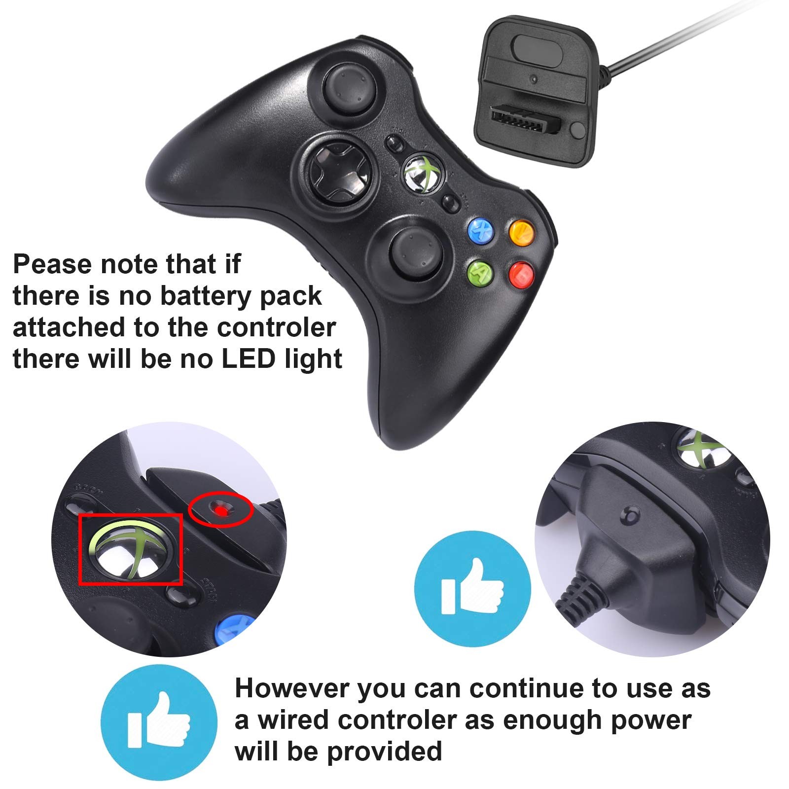 Charger for Xbox 360 Controller, 1 Pack USB Charging Cable Compatible with Mi...