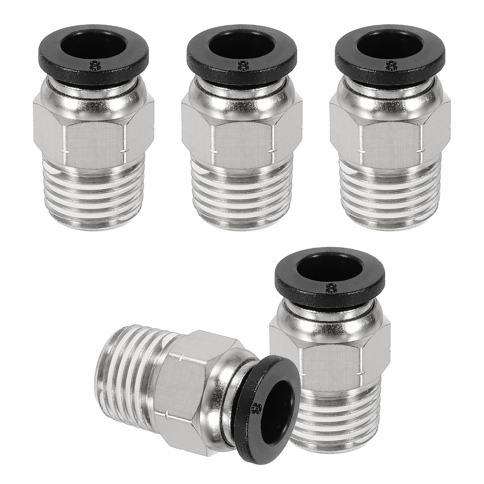 5 Pcs NPT Male 8mm Tube OD x 1/4" NPT Thread Push to Connect Fittings, Black