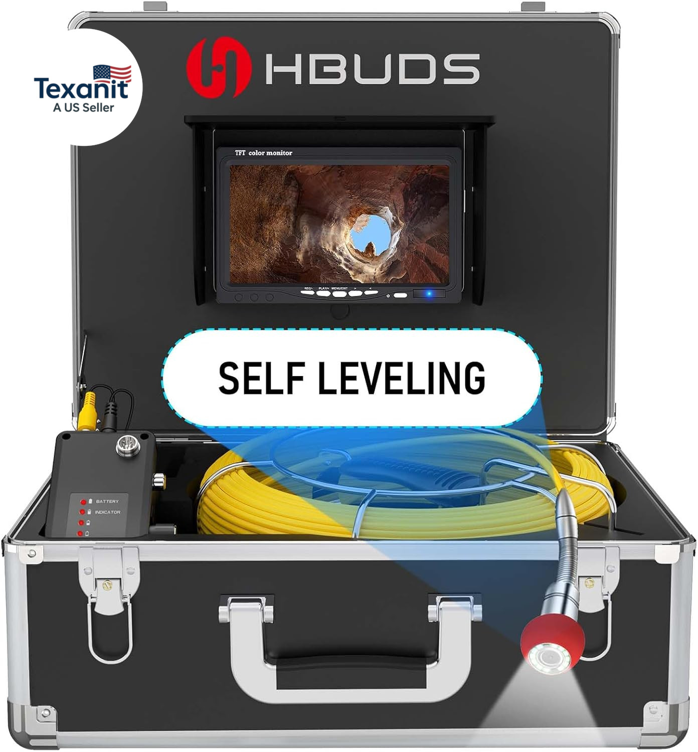 Sewer Camera Self Leveling, 100Ft Drain Pipe Cameras with Meter Counter, 12V 450