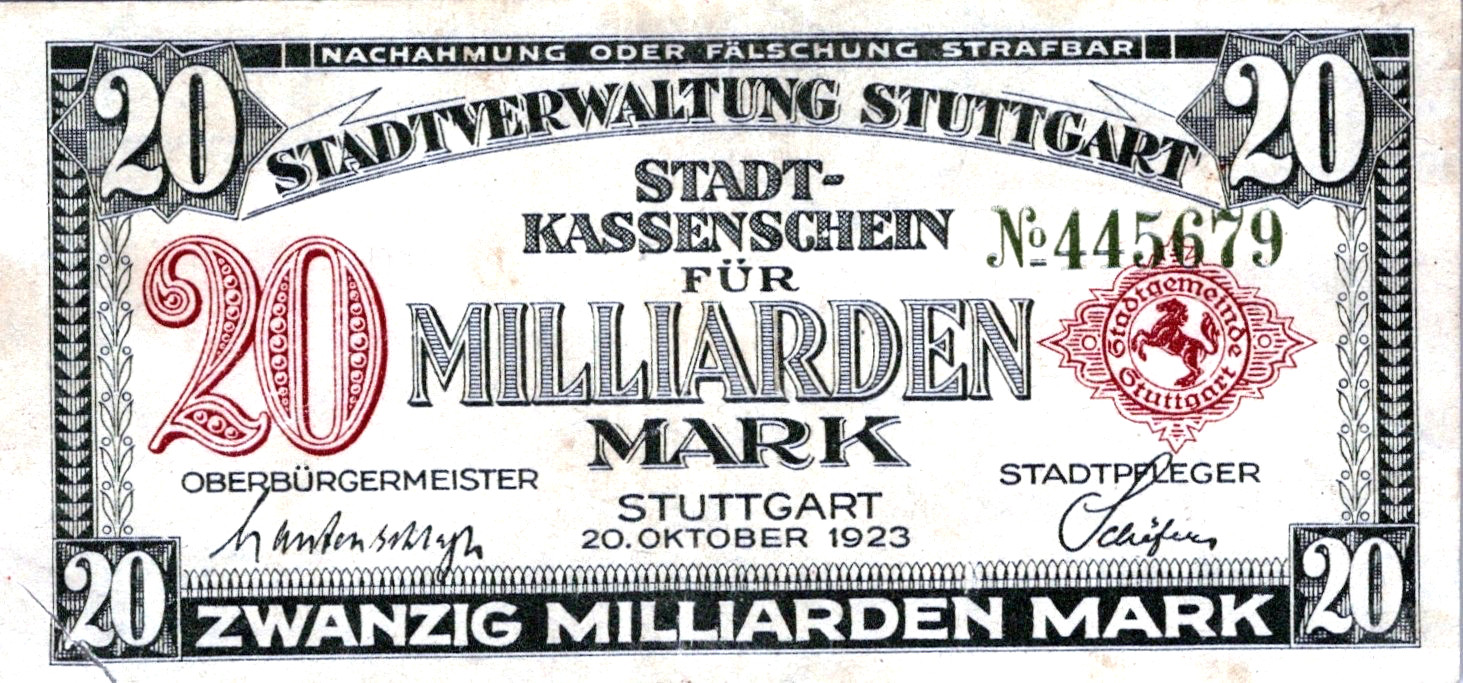 Germany 20 Billion Mark 1923 " RARE HYPERINFLATION BANKNOTE "