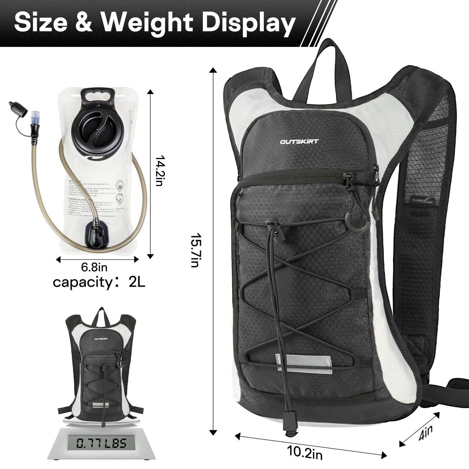 Hydration Backpack With 2L Water Bladder Lightweight Breathable Pack For Running