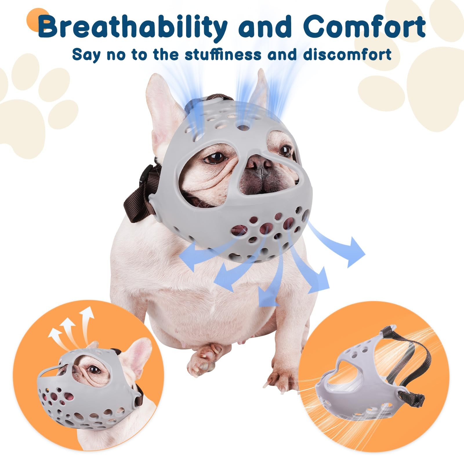 BARKLESS Dog Muzzle for Short Snout, Soft L (Head Cir: 17"-18.5"), Grey