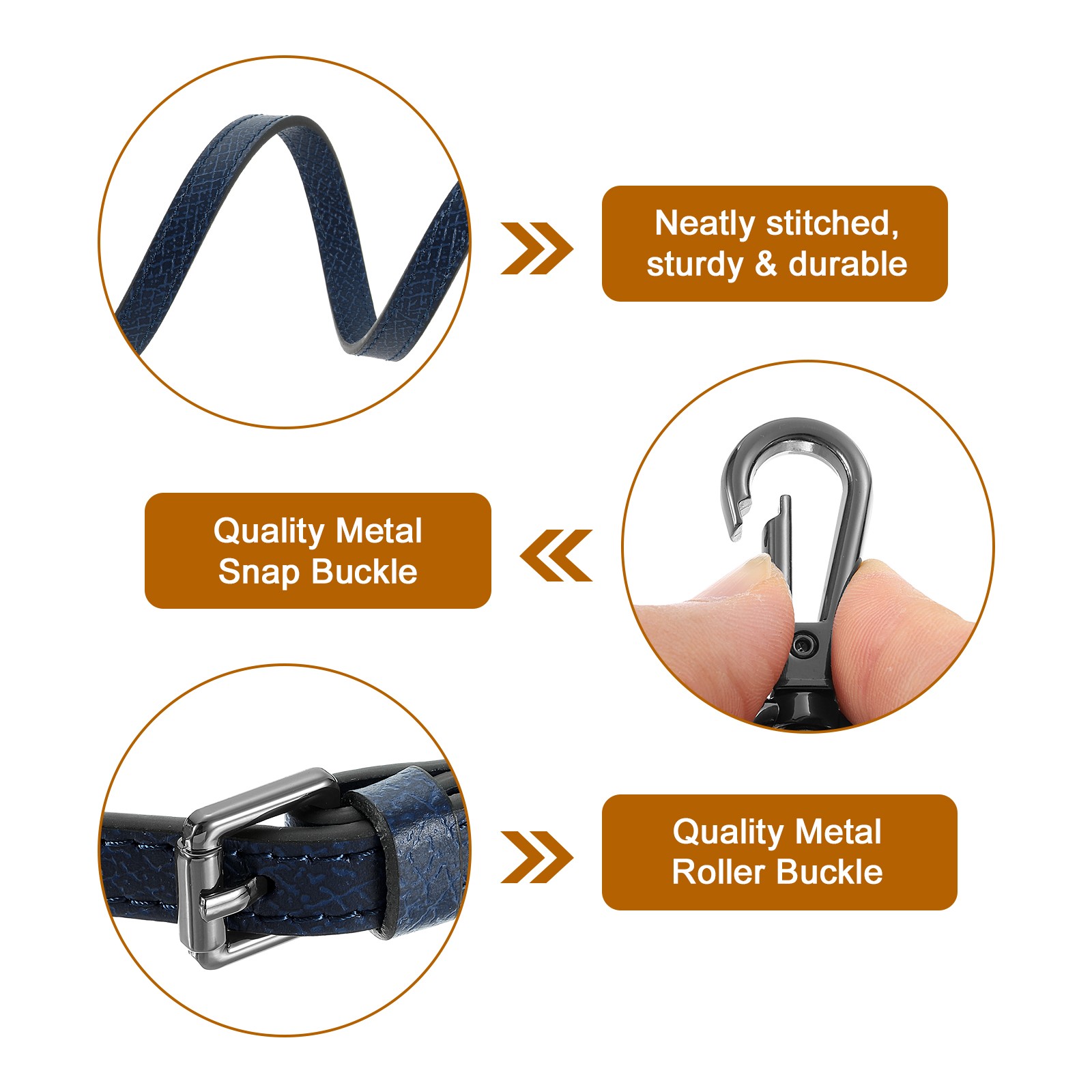 Leather Adjustable Replacement Bag Straps, Dark Blue, Black Buckle
