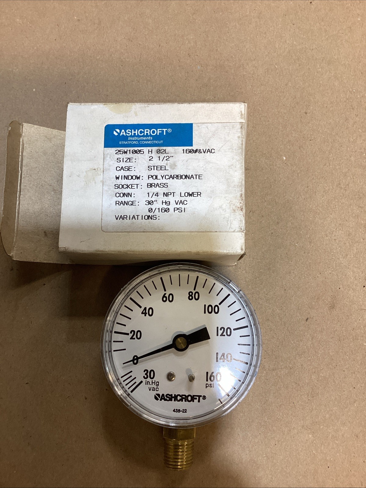 Ashcroft 25W1005-H-02B Pressure Gauge 2-1/2'' (New In Box)