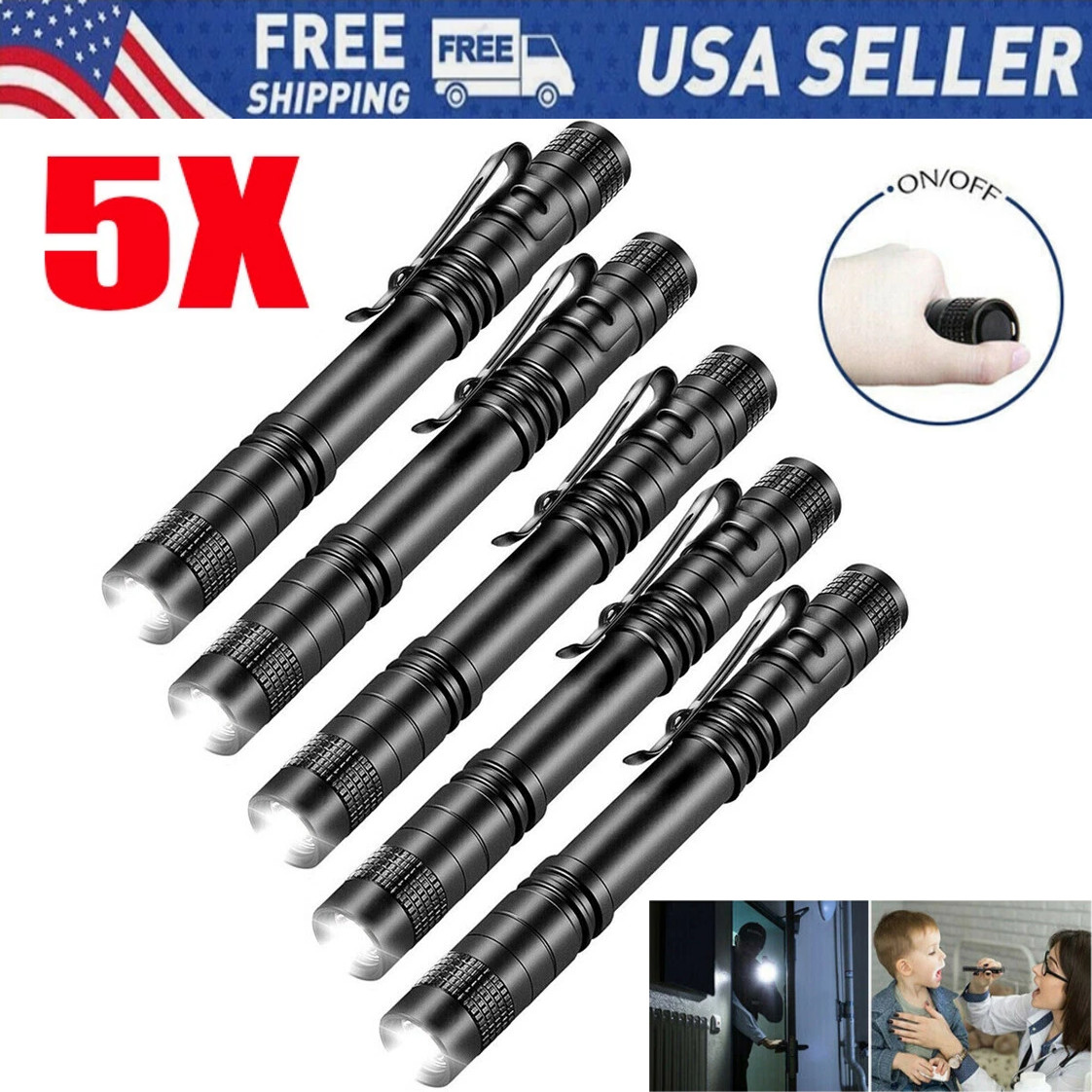5Pcs Small LED Flashlight Torch Penlight For Dentist Camping Hiking Pocket Lamp
