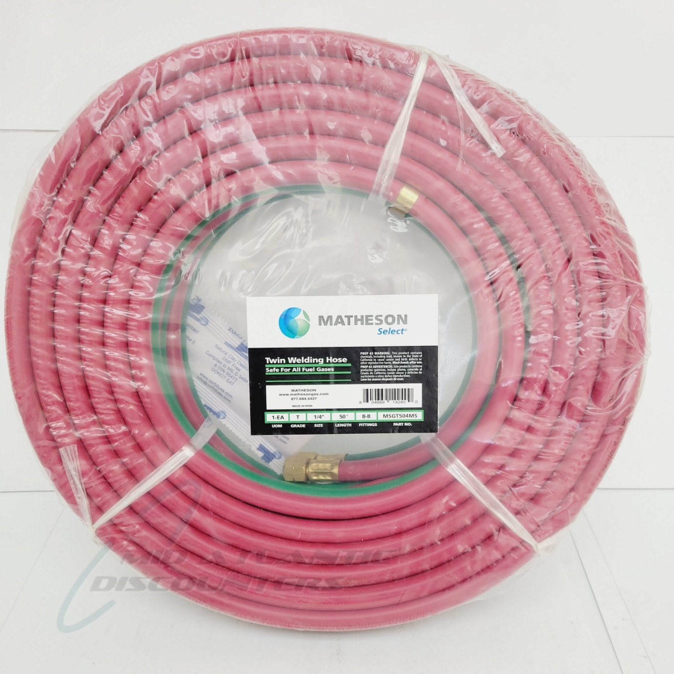 Matheson 50' Grade T 1/4" Twin Welding Hose with BB Fittings All Fuel Gases