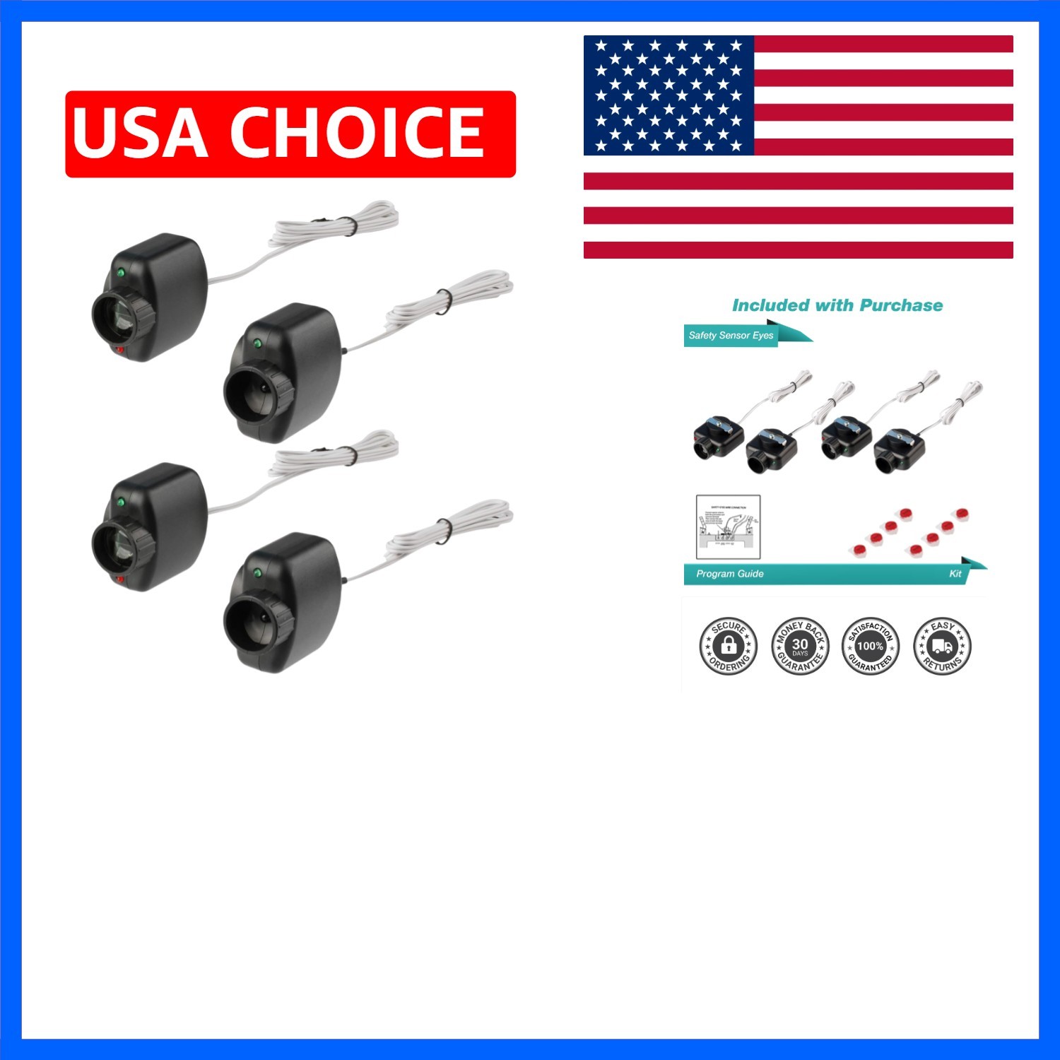 2X Safety Sensors Beam Eyes for Linear Garage Door Opener - 1 Door
