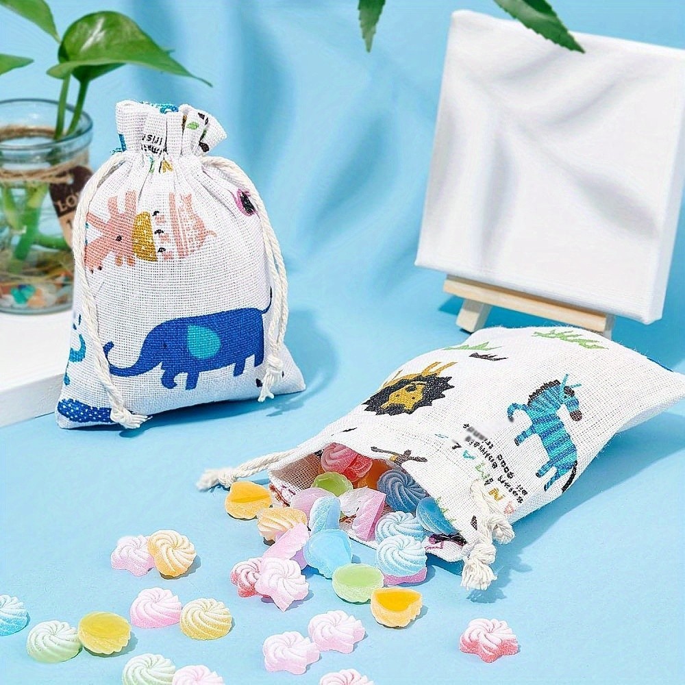 30pcs Polycotton(Polyester ) Packing Pouches Drawstring Bags with Animal Printed