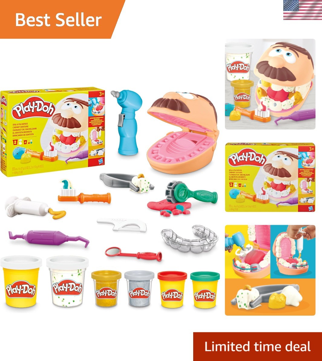 Drill 'n Fill Dentist Toy Set for Kids 3+ with 10 Tools & Non-Toxic Colors