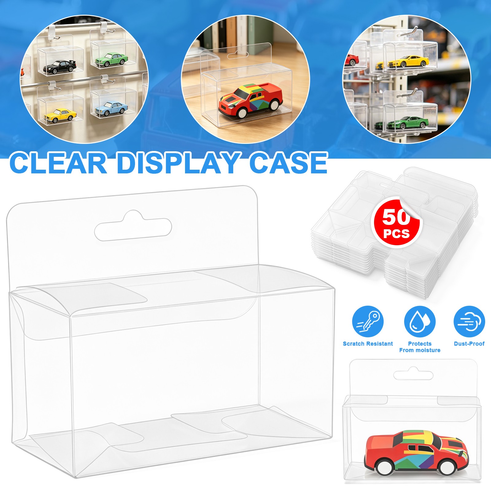 50PCS Wall Hanging Display Case Storage Box Protector For 1:64 Scale Diecast Car
