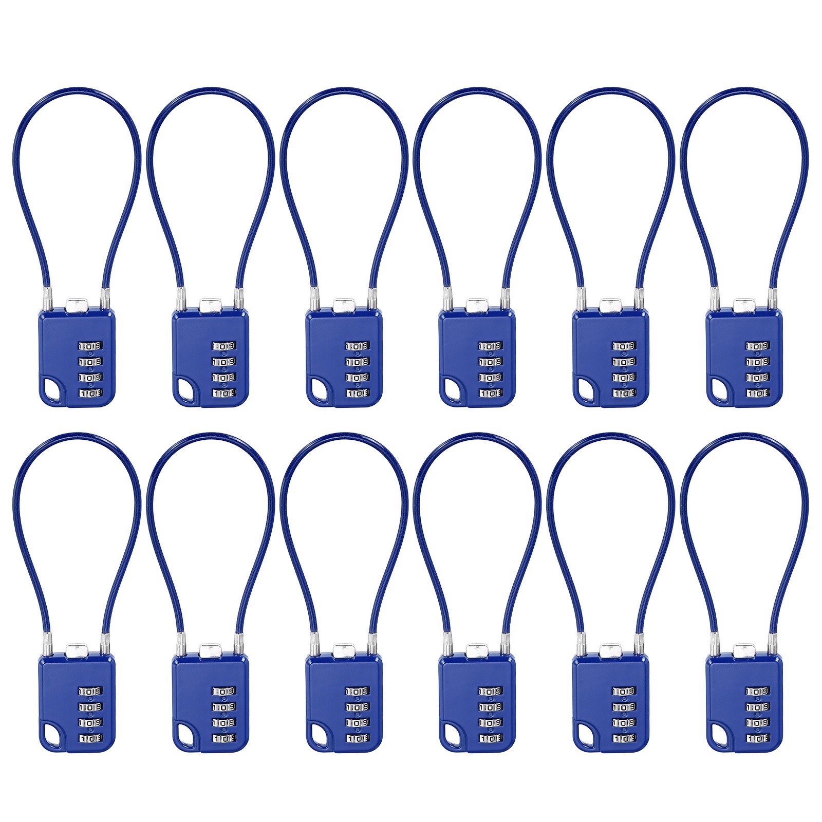 12Pcs Combination Cable Padlock with 7.9" (20cm) Flexible Cable, Blue