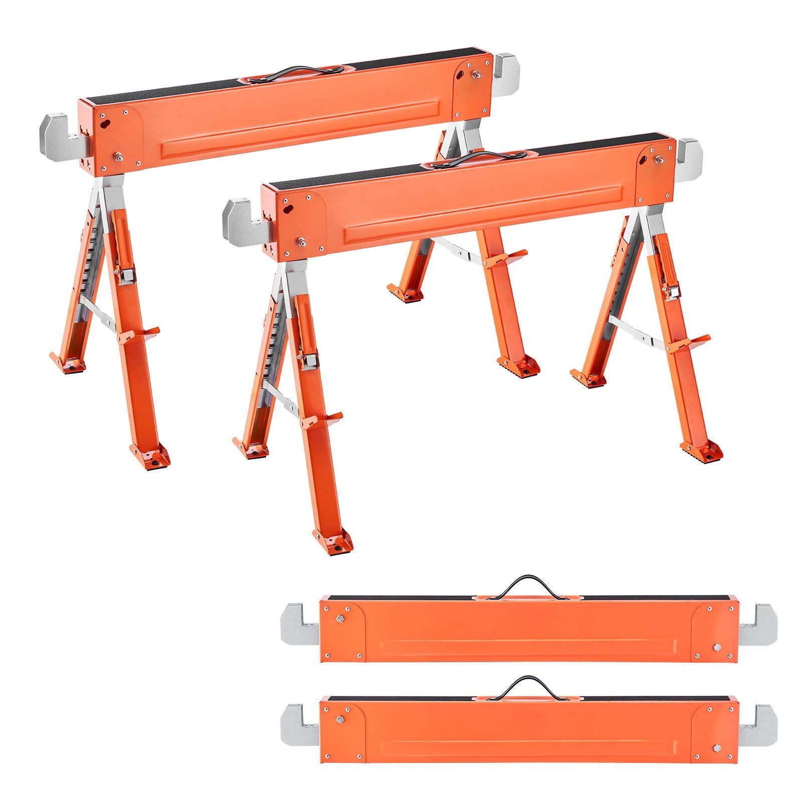 2 Pack Folding Saw Horses 1800lb Load Capacity Adjustable Height Non Slip Pads