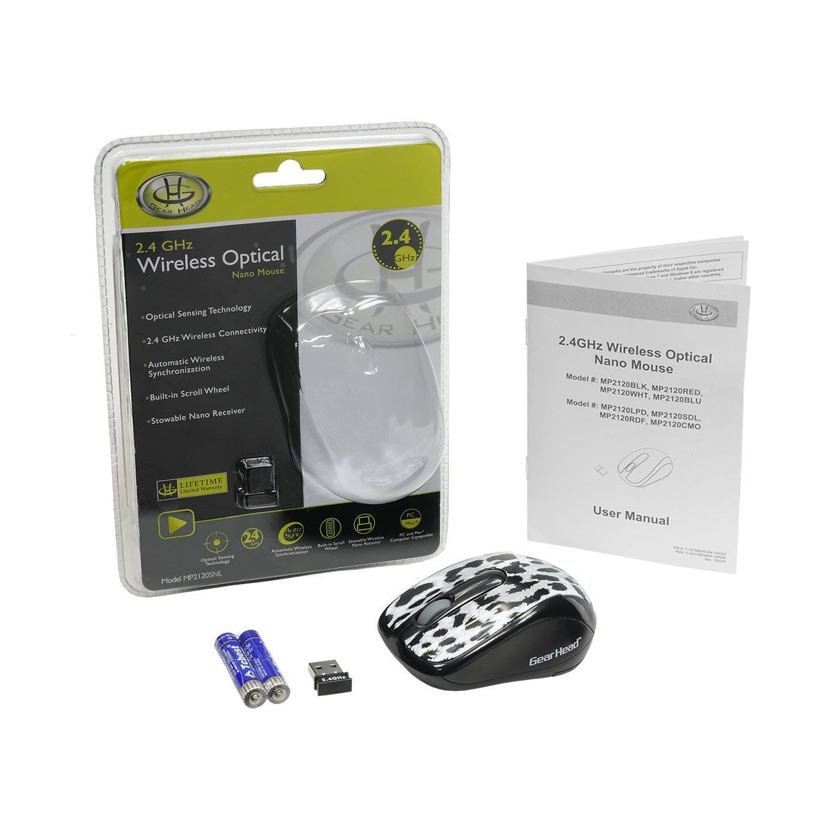 Gear Head Wireless Optical Nano Mouse for PC and Mac Snow Leopard MP2120SNL
