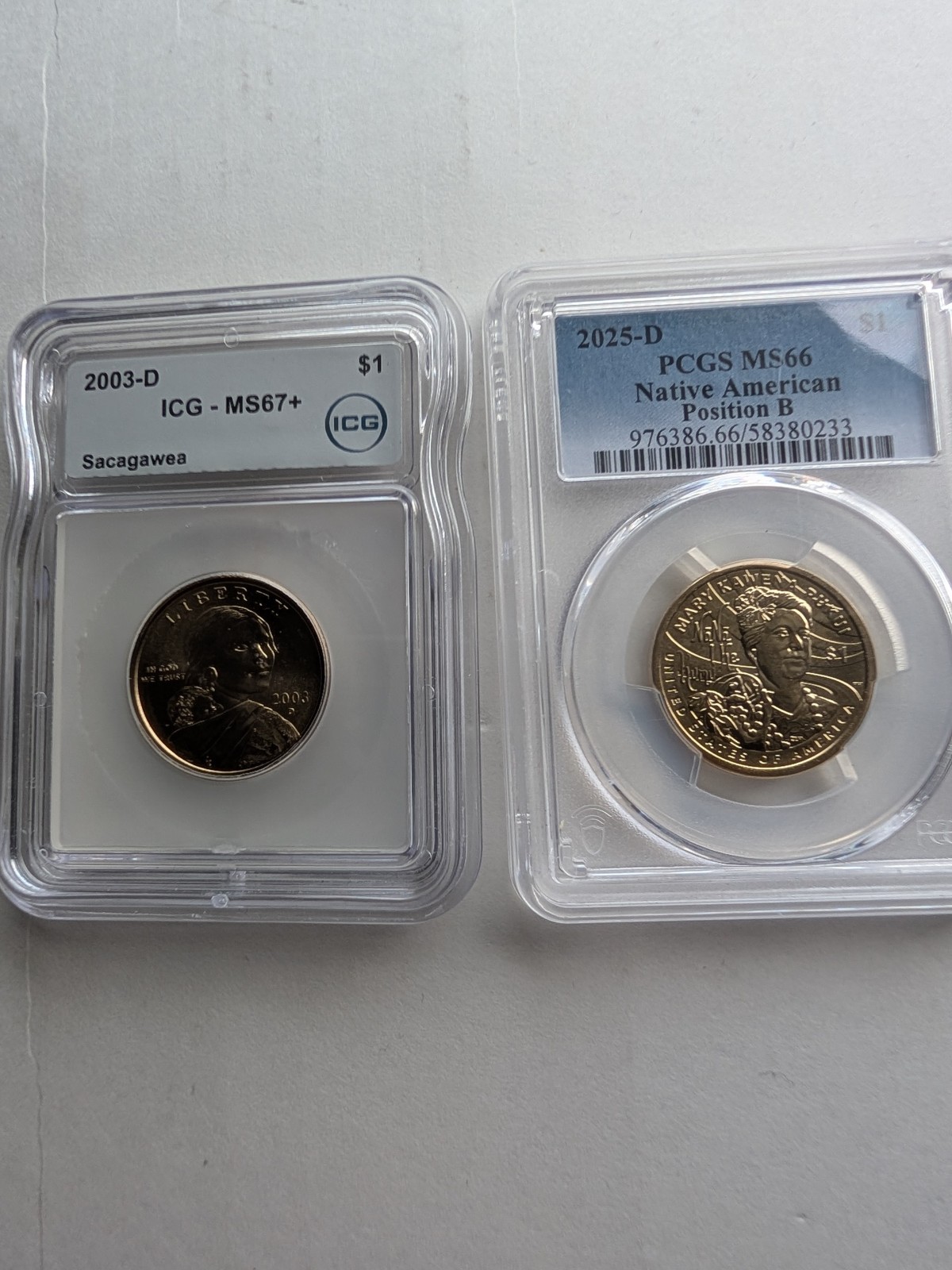 2025D PCGS MS66 Position B & 2003D ICG MS67+  Sacagawea