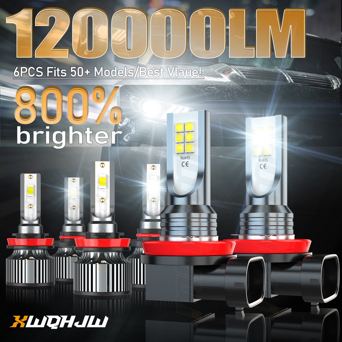 6X LED Headlight High Low Beam Fog Light Kit For Honda Civic 2016 2017 2018-2020