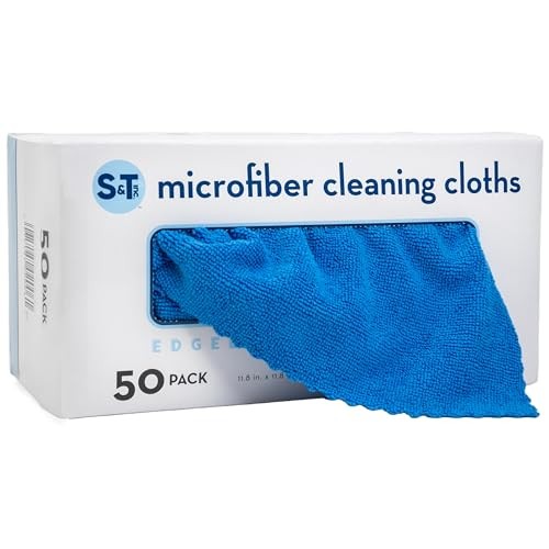 50 Pack Microfiber Cleaning Cloth with Box, Bulk Towels for Home, Blue