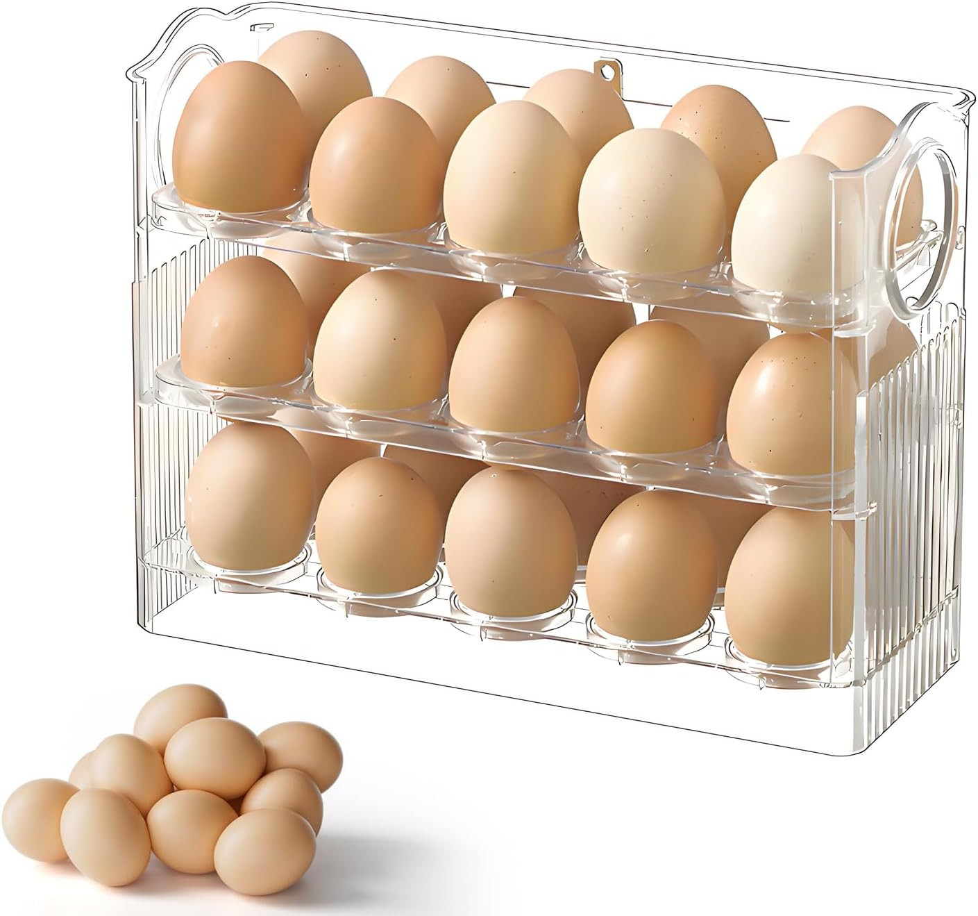 Egg Holder Holds 30 Eggs 3-tier Stackable Clear for Fridge Refrigerator PET