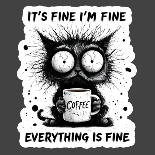 Cat Sticker Vinyl Decal Its Fine Im Fine Everything Funny Coffee Cat