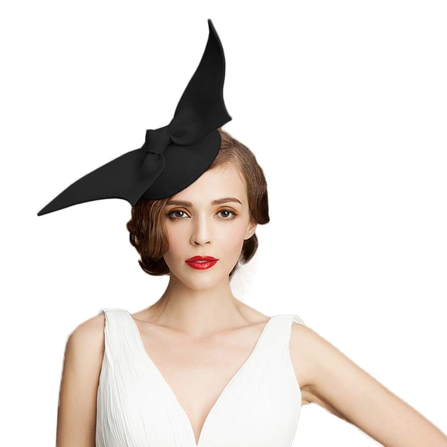 F FADVES 100% Wool Pillbox Wedding Hat Women Angel Wings Fascinator Hat Felt ...