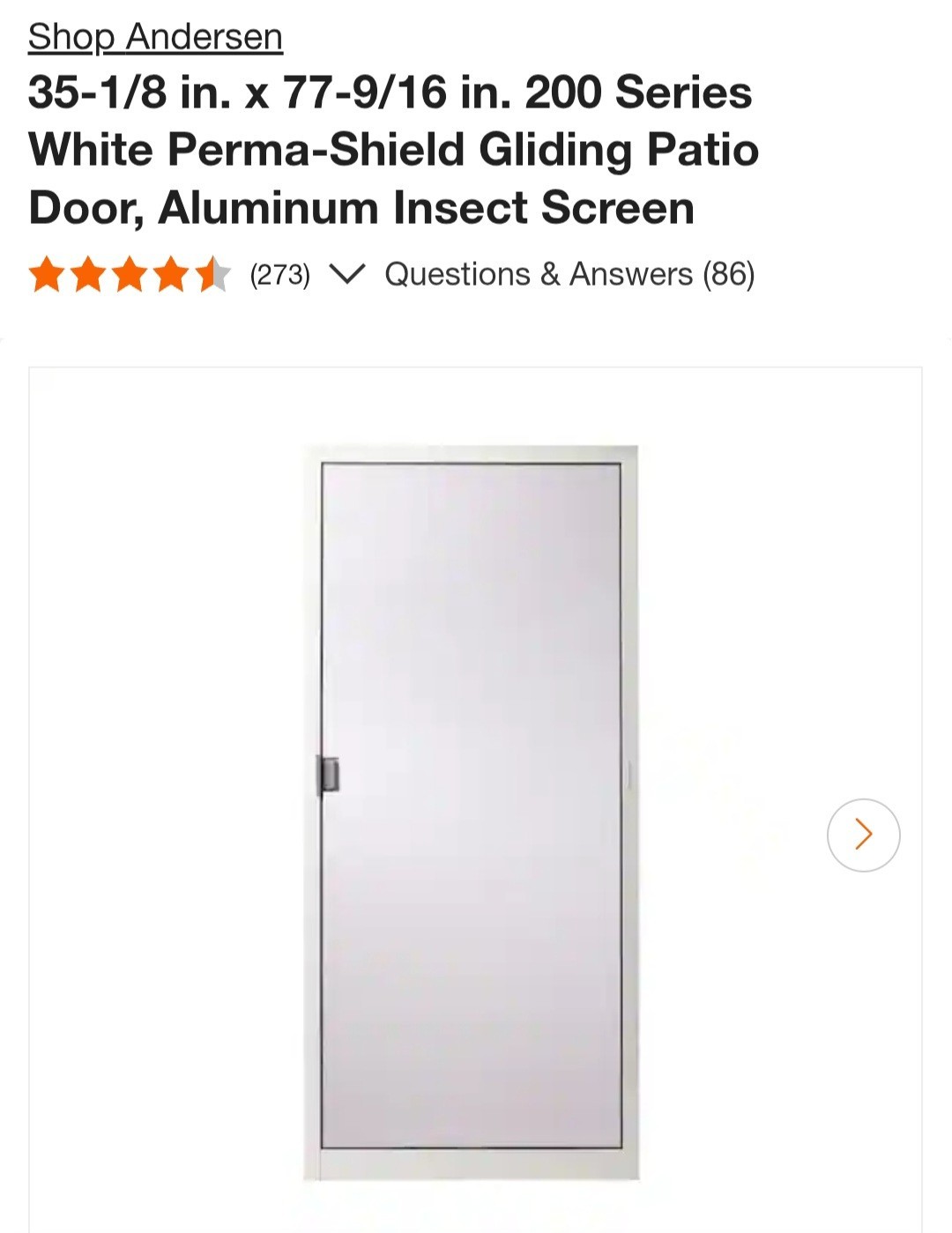 Andersen Patio Door Gliding Screen 200 Series - White - 35-1/8 in. x 77-9/16 in.