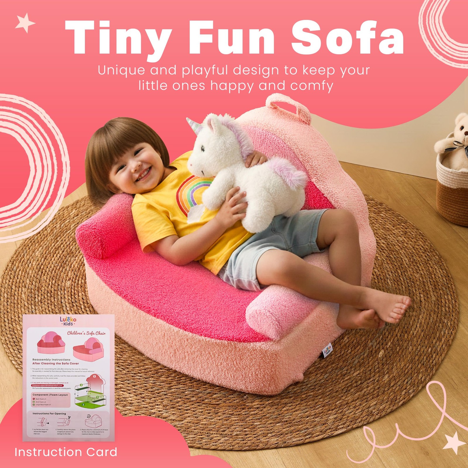 Toddler Foam Chair | Cute Pink Soft Lounge Chair for Toddler Girls Ages 1–4 |...