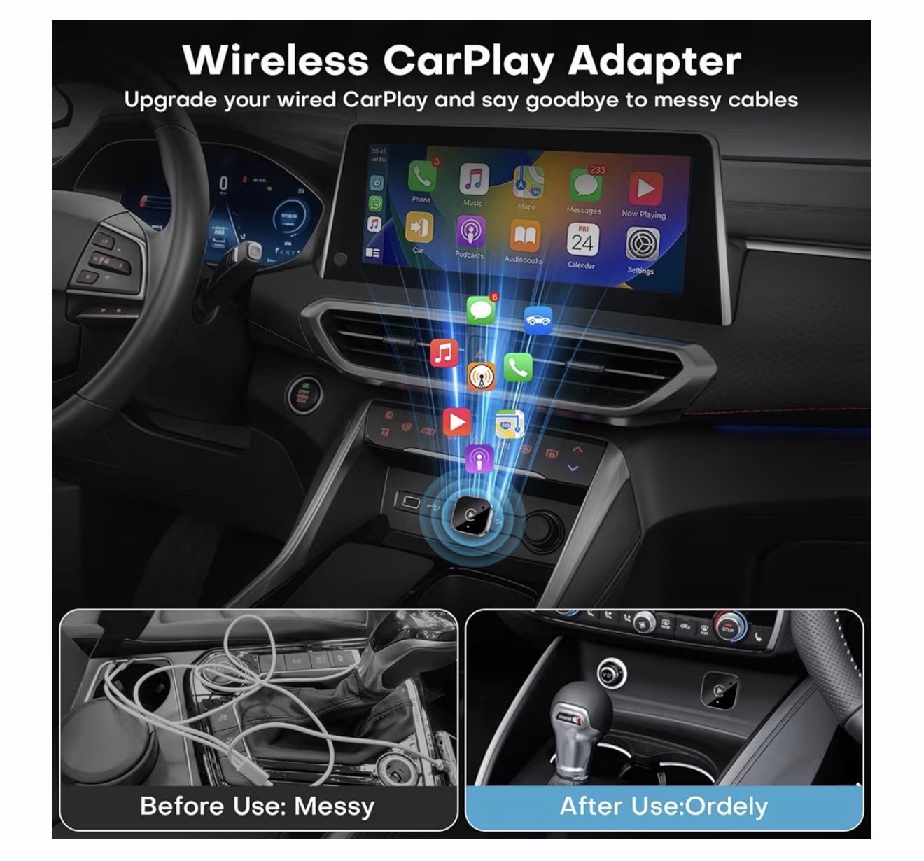 Wireless CarPlay Adapter 2026 Upgrade Wired to Wireless, Mini black