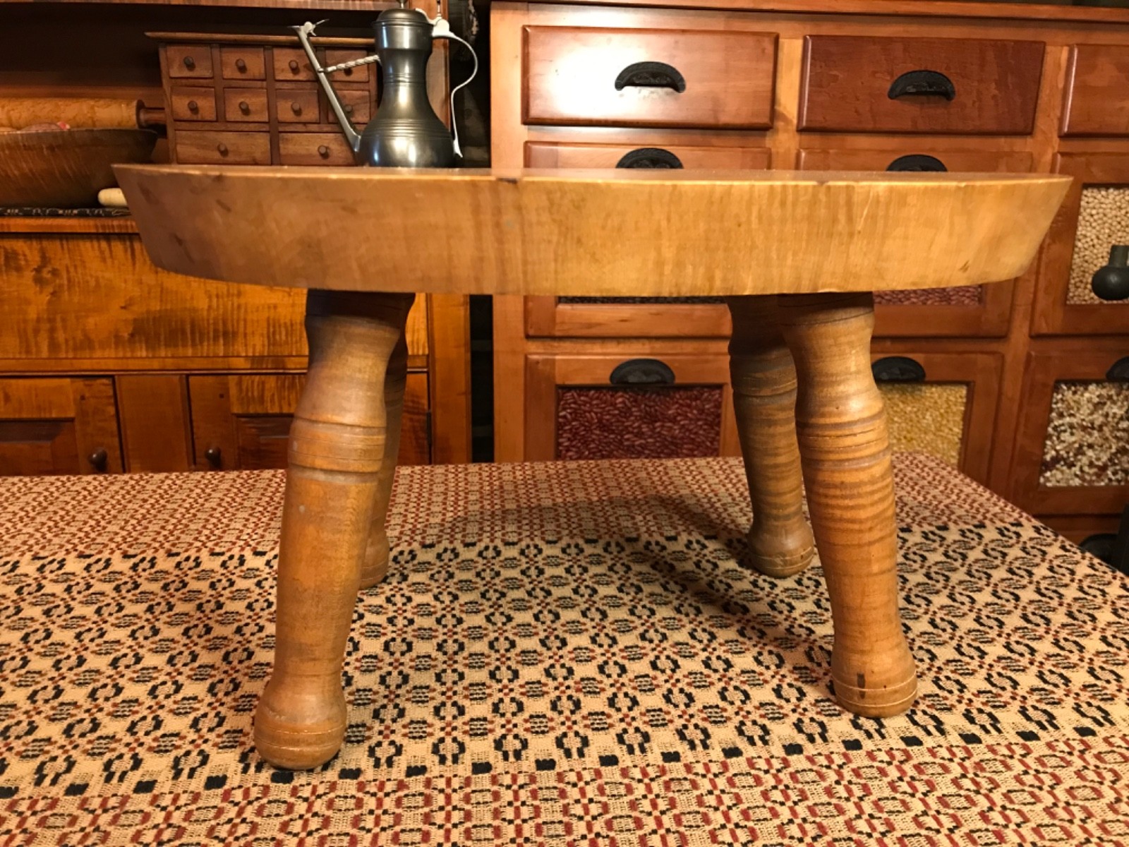 ANTIQUE SOLD TIGER MAPLE STOOL
