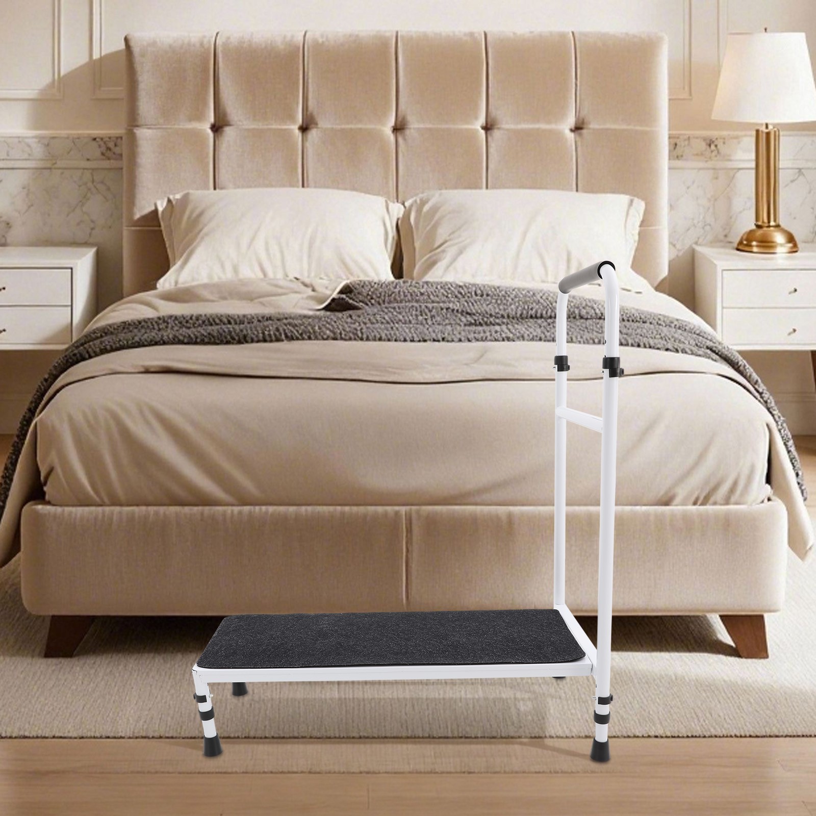 Bedside Step Stool Large Adjustable Height with Stable Assist Rail Bed Step