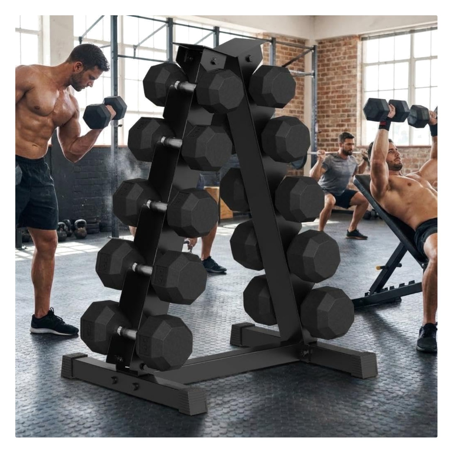 Rubber Coated Hex Dumbbell Set with Rack, 350LB 25-45Lb, 5 Pairs Weight Set f...