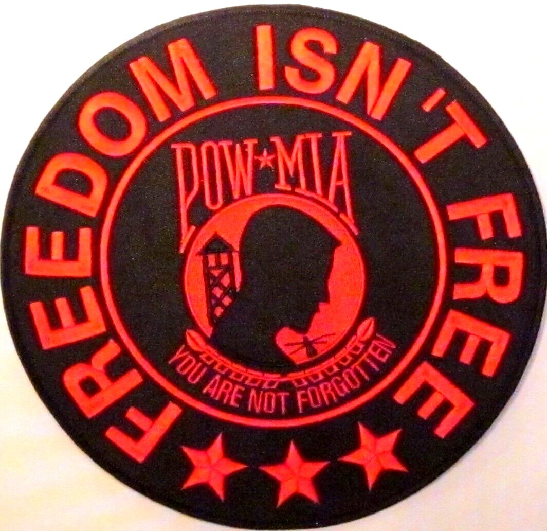 POW/MIA FREEDOM ISN'T FREE MILITARY ARMY NAVY AF MARINE MOTORCYCLE 8" PATCH AL-2