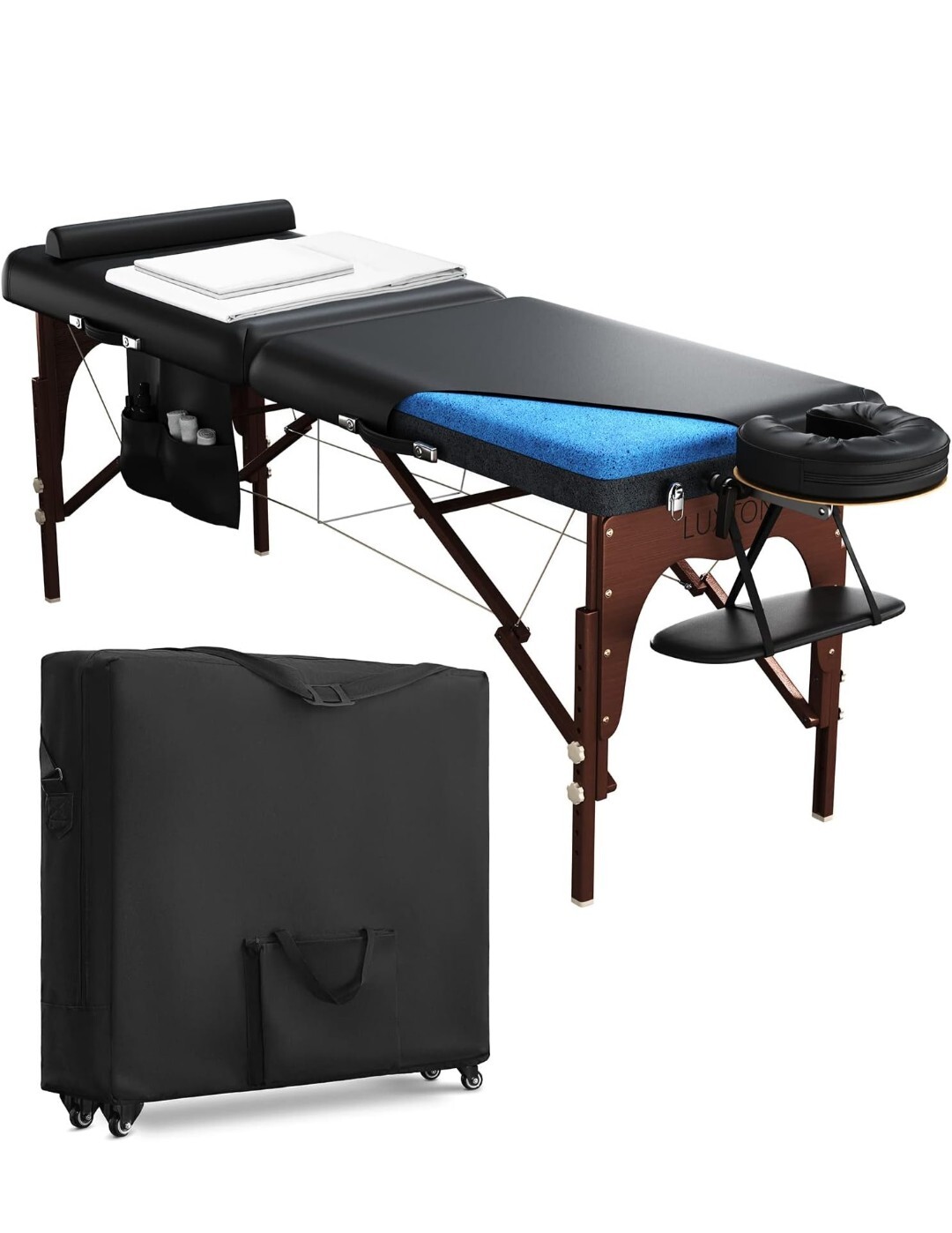 Luxton Premium Memory Foam Massage Table - Rolling Travel Case, Washable Sheets