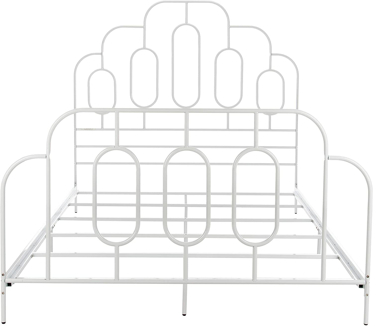 White Finish Retro Metal Platform Bed Frame Full Queen Size Headboard Footboard
