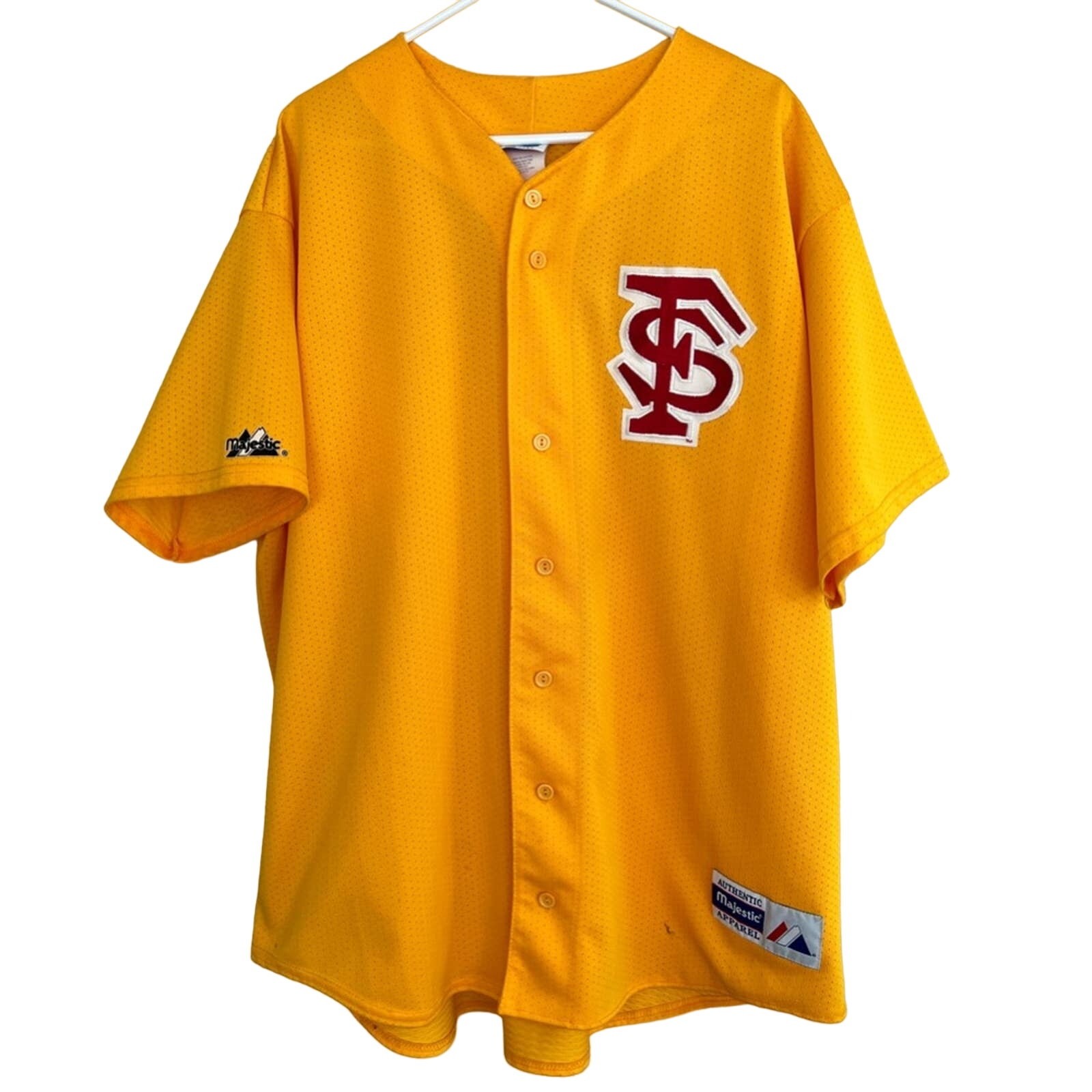 VINTAGE FSU SEMINOLES MAJESTIC GARNET GOLD BASEBALL JERSEY SIZE XXL MADE IN USA