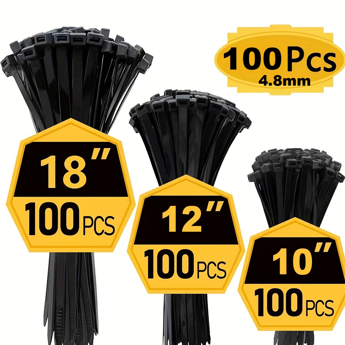 100 Pcs INDUSTRIAL BLACK WIRE CABLE ZIP UV NYLON TIE WRAPS