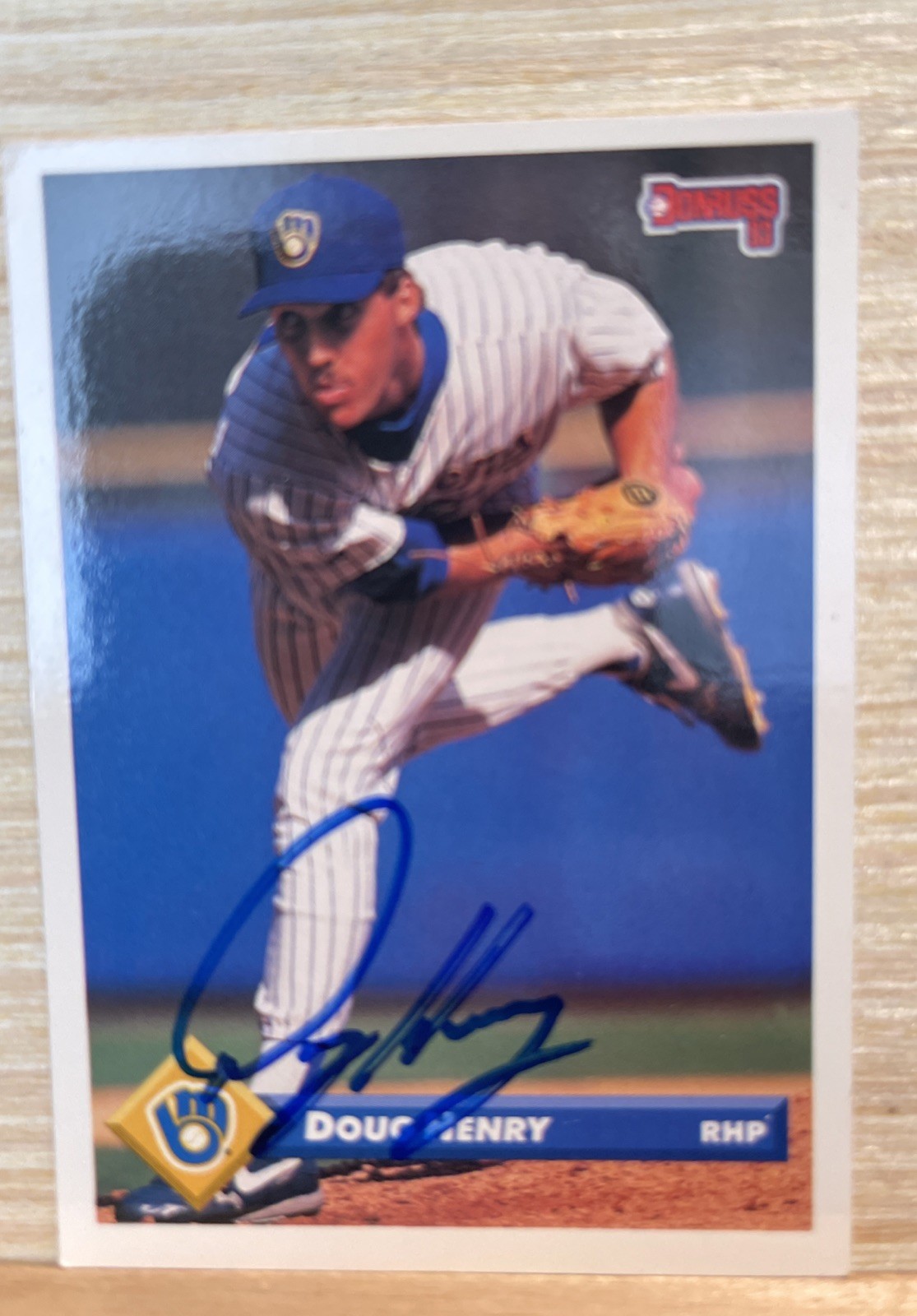 Autographed/Signed 1993 Donruss #471 Doug Henry Milwaukee Brewers