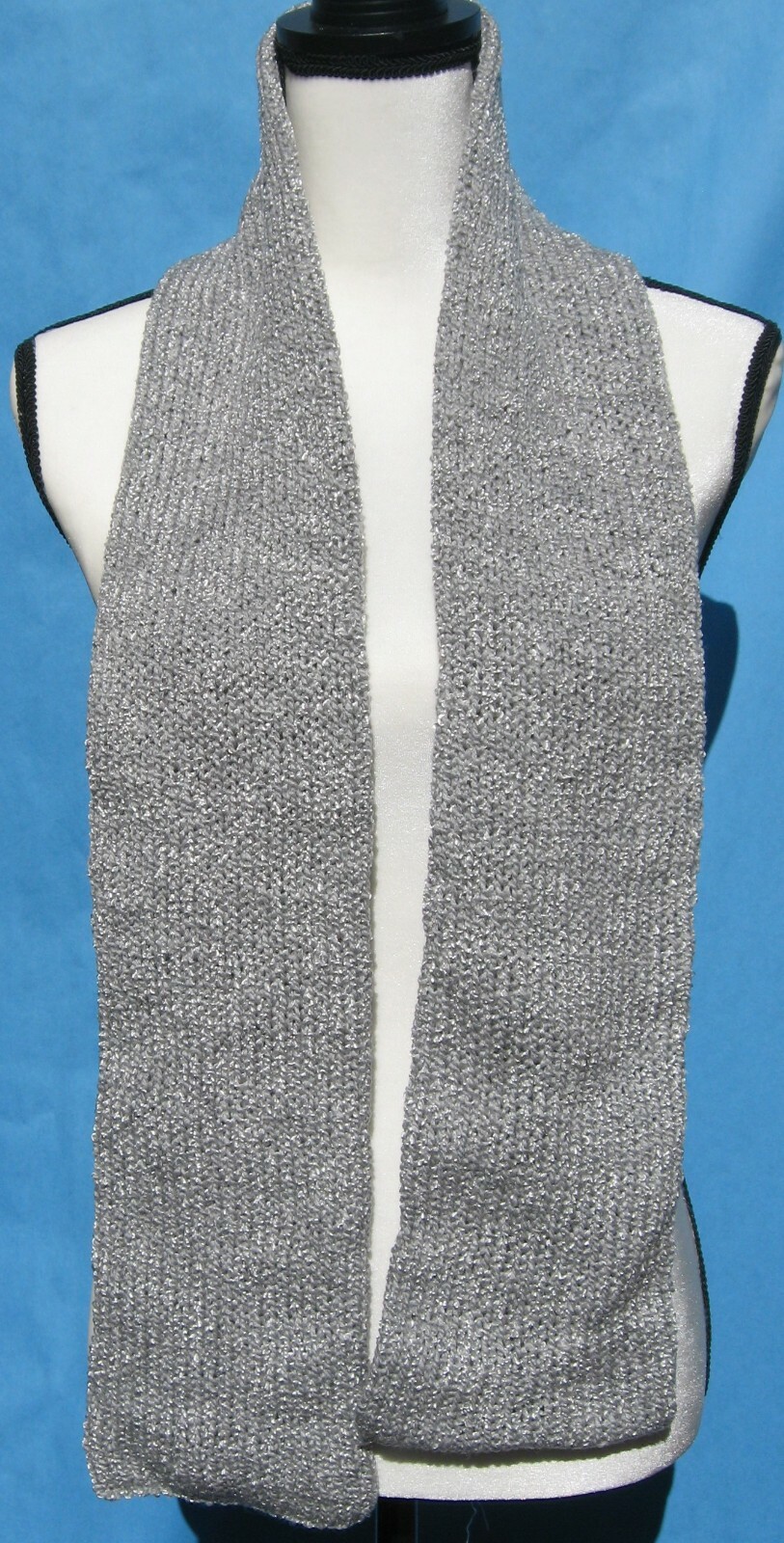 New Handmade Knitted Women's Scarf Silver Bernat Coordinates extra wide sparkles